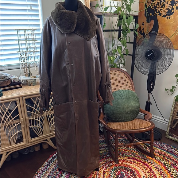 Gerard Babin Jackets & Blazers - Vintage 80s Gerard Babin Paris Chocolate Brown Leather Faux Fur Lined Maxi Coat